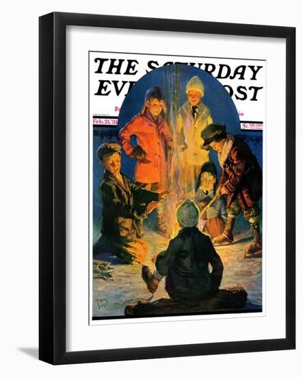 "Skaters' Bonfire," Saturday Evening Post Cover, February 21, 1931-Eugene Iverd-Framed Giclee Print