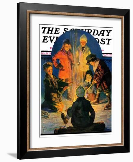 "Skaters' Bonfire," Saturday Evening Post Cover, February 21, 1931-Eugene Iverd-Framed Giclee Print