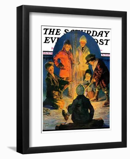 "Skaters' Bonfire," Saturday Evening Post Cover, February 21, 1931-Eugene Iverd-Framed Giclee Print