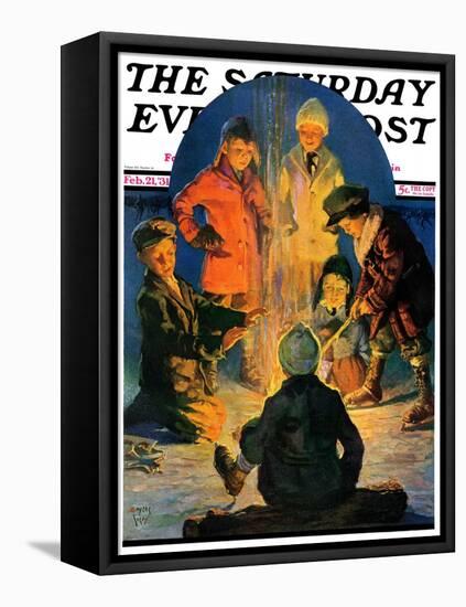 "Skaters' Bonfire," Saturday Evening Post Cover, February 21, 1931-Eugene Iverd-Framed Premier Image Canvas