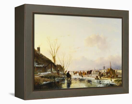 Skaters by a Booth on a Frozen River-Andreas Schelfhout-Framed Premier Image Canvas