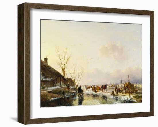 Skaters by a Booth on a Frozen River-Andreas Schelfhout-Framed Giclee Print