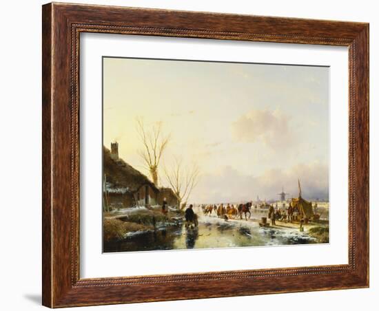 Skaters by a Booth on a Frozen River-Andreas Schelfhout-Framed Giclee Print