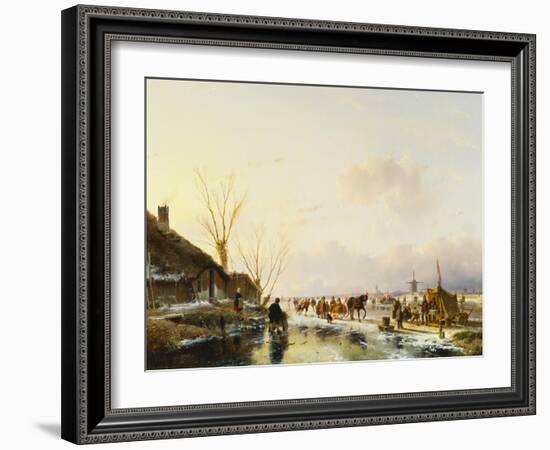 Skaters by a Booth on a Frozen River-Andreas Schelfhout-Framed Giclee Print