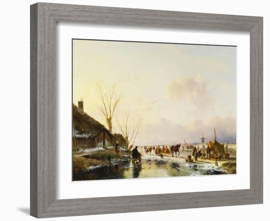 Skaters by a Booth on a Frozen River-Andreas Schelfhout-Framed Giclee Print