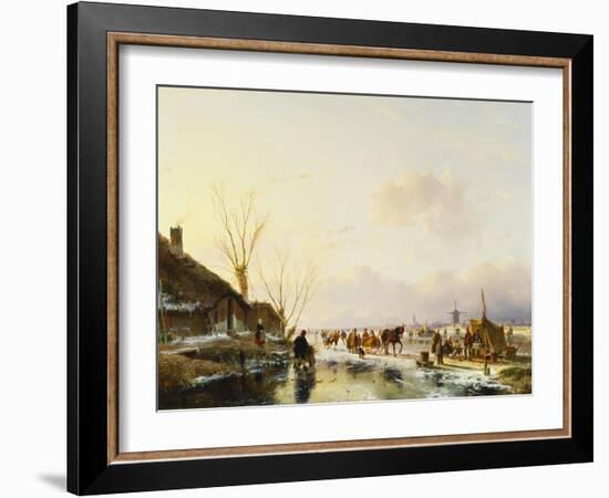 Skaters by a Booth on a Frozen River-Andreas Schelfhout-Framed Giclee Print