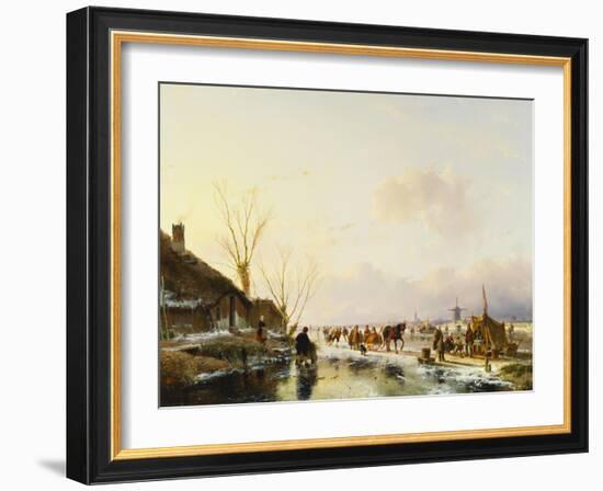 Skaters by a Booth on a Frozen River-Andreas Schelfhout-Framed Giclee Print