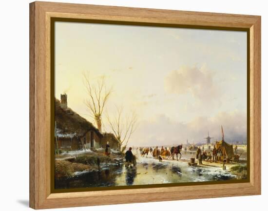 Skaters by a Booth on a Frozen River-Andreas Schelfhout-Framed Premier Image Canvas