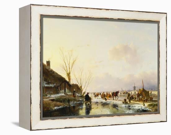 Skaters by a Booth on a Frozen River-Andreas Schelfhout-Framed Premier Image Canvas