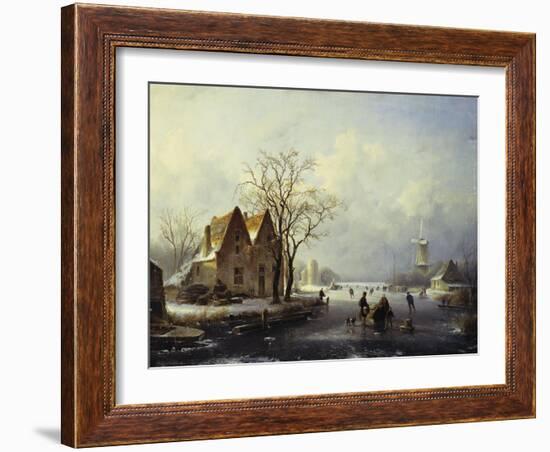 Skaters in a Frozen Winter Landscape-Andreas Schelfhout-Framed Giclee Print