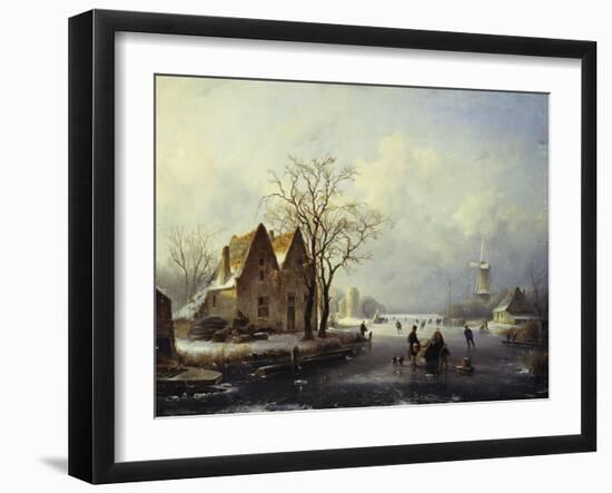 Skaters in a Frozen Winter Landscape-Andreas Schelfhout-Framed Giclee Print