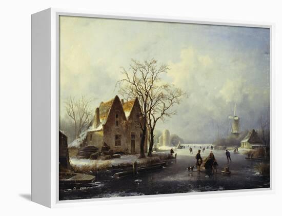 Skaters in a Frozen Winter Landscape-Andreas Schelfhout-Framed Premier Image Canvas