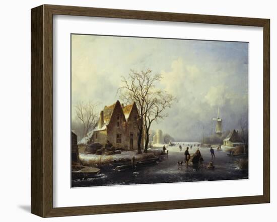 Skaters in a Frozen Winter Landscape-Andreas Schelfhout-Framed Giclee Print