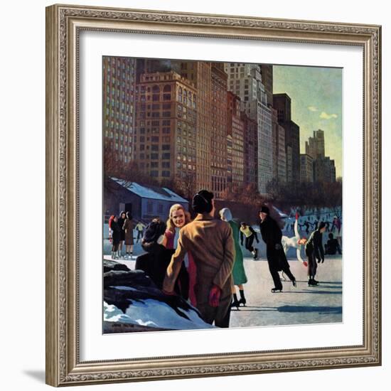 "Skaters in Central Park," February 7, 1948-John Falter-Framed Giclee Print