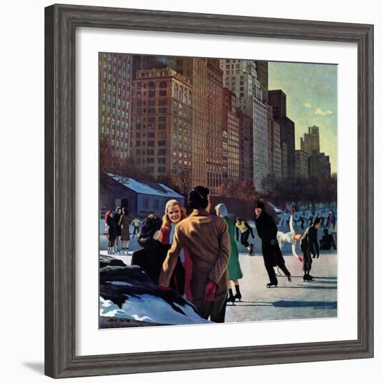 "Skaters in Central Park," February 7, 1948-John Falter-Framed Giclee Print