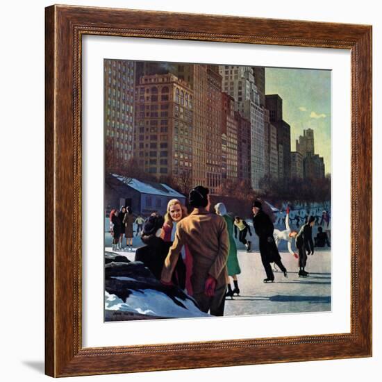 "Skaters in Central Park," February 7, 1948-John Falter-Framed Giclee Print