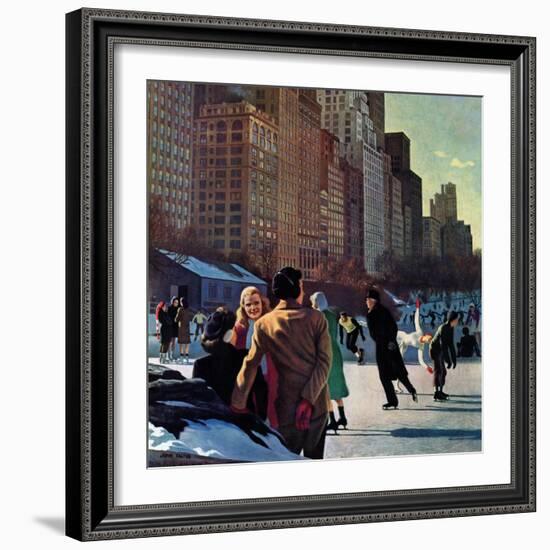 "Skaters in Central Park," February 7, 1948-John Falter-Framed Giclee Print