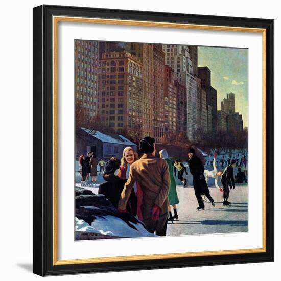 "Skaters in Central Park," February 7, 1948-John Falter-Framed Giclee Print