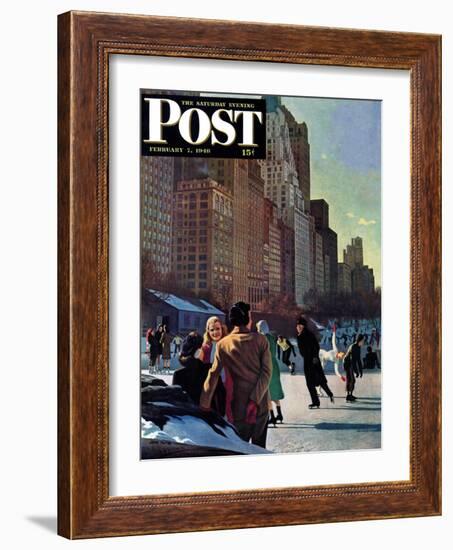 "Skaters in Central Park," Saturday Evening Post Cover, February 7, 1948-John Falter-Framed Giclee Print