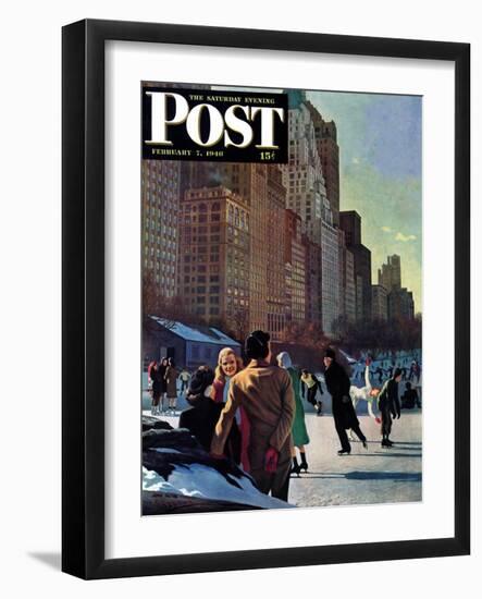 "Skaters in Central Park," Saturday Evening Post Cover, February 7, 1948-John Falter-Framed Giclee Print