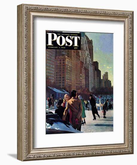 "Skaters in Central Park," Saturday Evening Post Cover, February 7, 1948-John Falter-Framed Giclee Print