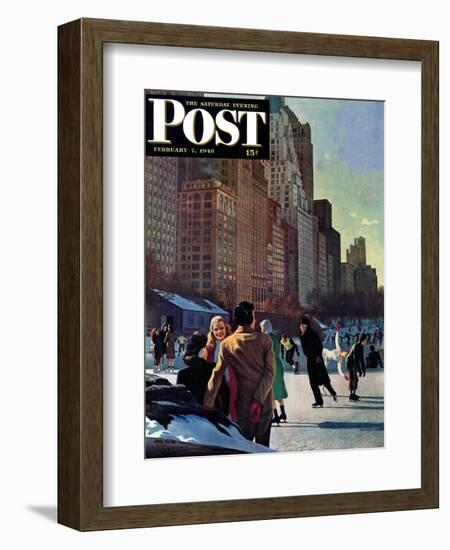 "Skaters in Central Park," Saturday Evening Post Cover, February 7, 1948-John Falter-Framed Giclee Print