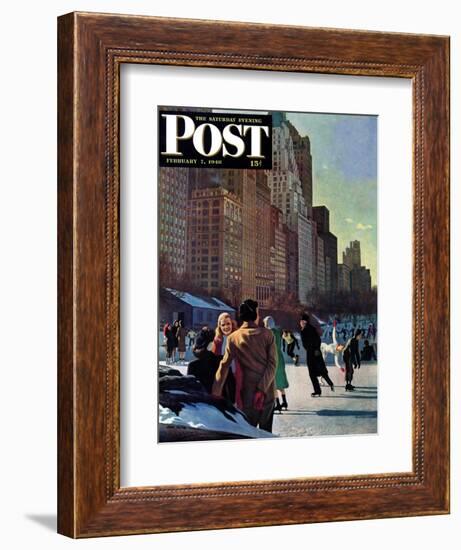 "Skaters in Central Park," Saturday Evening Post Cover, February 7, 1948-John Falter-Framed Giclee Print