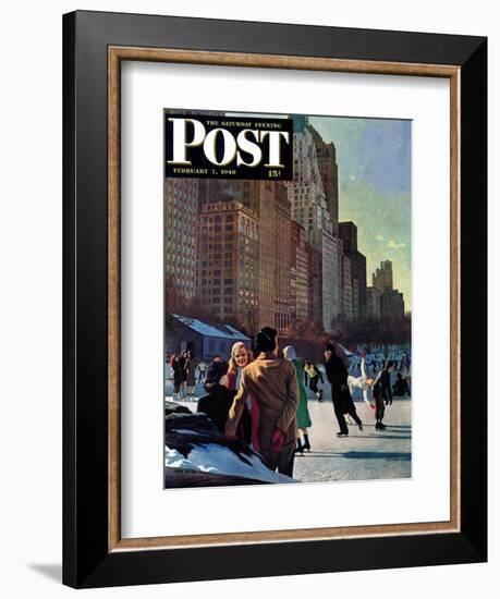 "Skaters in Central Park," Saturday Evening Post Cover, February 7, 1948-John Falter-Framed Giclee Print