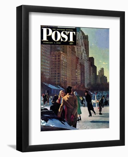 "Skaters in Central Park," Saturday Evening Post Cover, February 7, 1948-John Falter-Framed Giclee Print