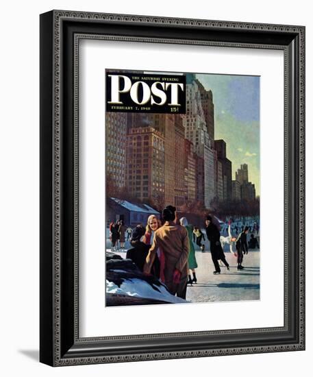 "Skaters in Central Park," Saturday Evening Post Cover, February 7, 1948-John Falter-Framed Giclee Print