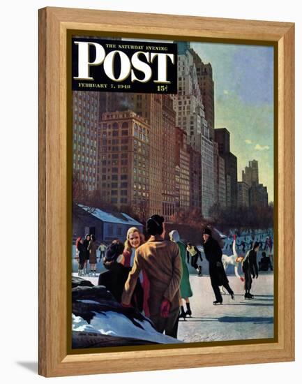 "Skaters in Central Park," Saturday Evening Post Cover, February 7, 1948-John Falter-Framed Premier Image Canvas