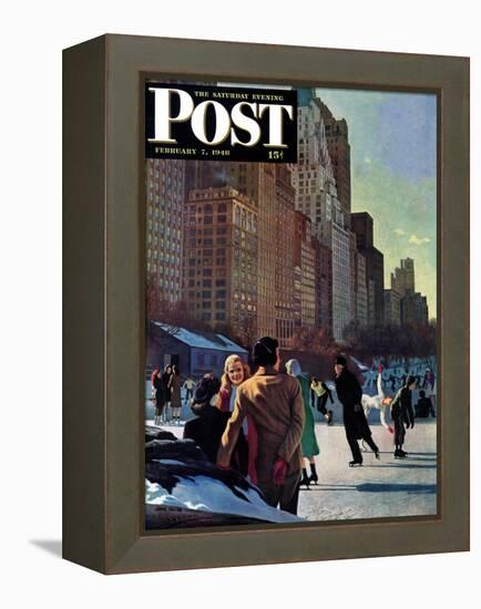 "Skaters in Central Park," Saturday Evening Post Cover, February 7, 1948-John Falter-Framed Premier Image Canvas