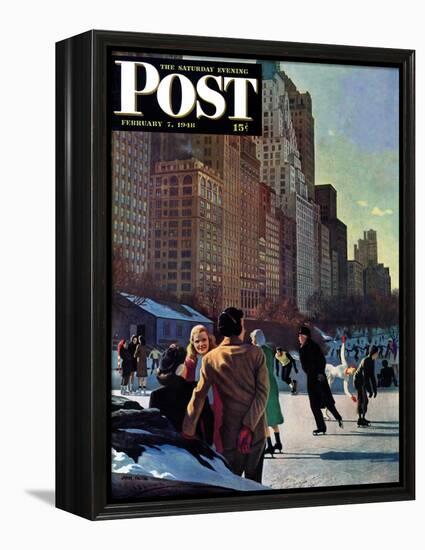 "Skaters in Central Park," Saturday Evening Post Cover, February 7, 1948-John Falter-Framed Premier Image Canvas