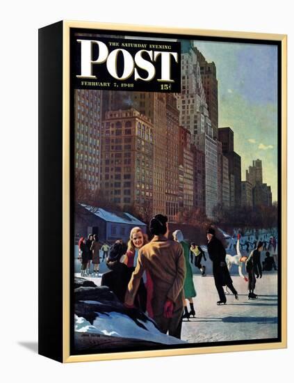 "Skaters in Central Park," Saturday Evening Post Cover, February 7, 1948-John Falter-Framed Premier Image Canvas