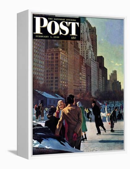 "Skaters in Central Park," Saturday Evening Post Cover, February 7, 1948-John Falter-Framed Premier Image Canvas