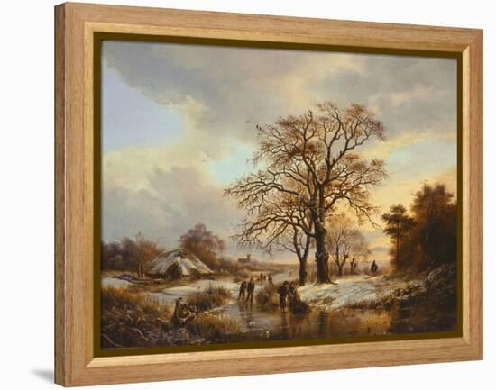 Skaters on a Canal (Oil on Canvas)-Barend Cornelis Koekkoek-Framed Premier Image Canvas