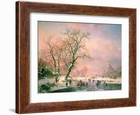 Skaters on a Frozen River-Frederik Marianus Kruseman-Framed Giclee Print