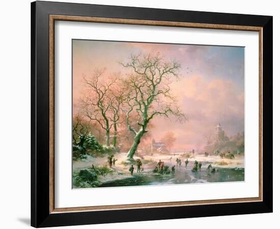 Skaters on a Frozen River-Frederik Marianus Kruseman-Framed Giclee Print