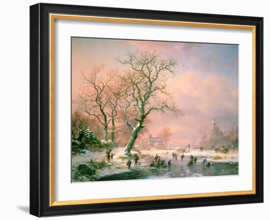 Skaters on a Frozen River-Frederik Marianus Kruseman-Framed Giclee Print