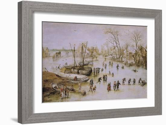 Skaters on the Lake-Jan Brueghel the Younger-Framed Giclee Print