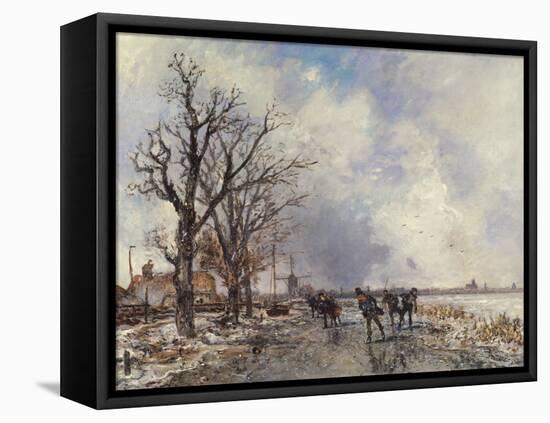 Skaters on the River Schie, near Rotterdam, 1866 (Oil on Canvas)-Johan-Barthold Jongkind-Framed Premier Image Canvas