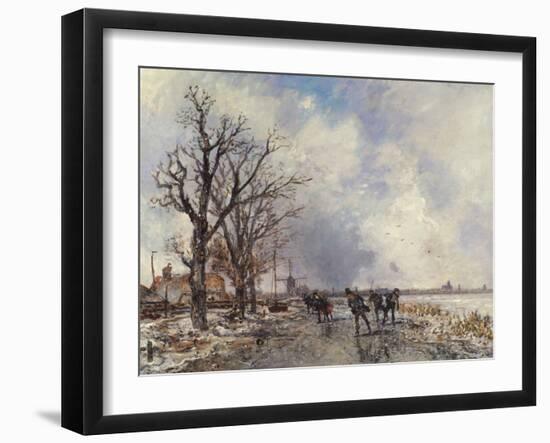 Skaters on the River Schie, near Rotterdam, 1866 (Oil on Canvas)-Johan-Barthold Jongkind-Framed Giclee Print