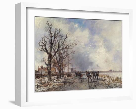 Skaters on the River Schie, near Rotterdam, 1866 (Oil on Canvas)-Johan-Barthold Jongkind-Framed Giclee Print