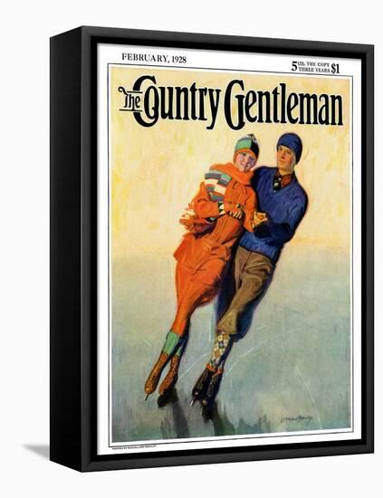 "Skating Couple," Country Gentleman Cover, February 1, 1928-McClelland Barclay-Framed Premier Image Canvas