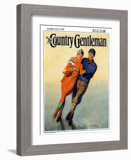 "Skating Couple," Country Gentleman Cover, February 1, 1928-McClelland Barclay-Framed Giclee Print