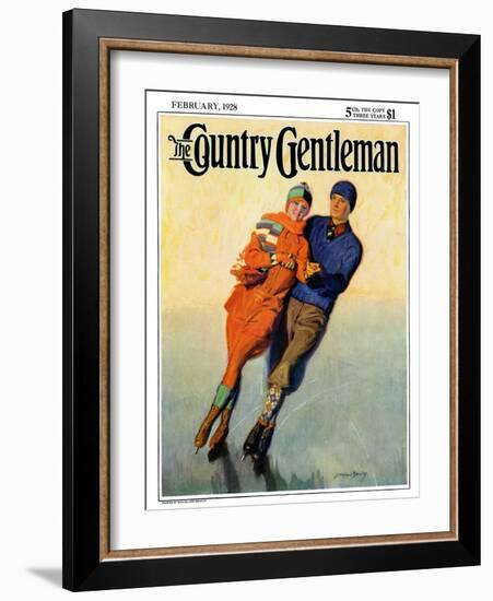 "Skating Couple," Country Gentleman Cover, February 1, 1928-McClelland Barclay-Framed Giclee Print