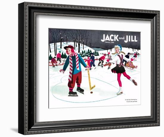 Skating Fun - Jack and Jill, February 1945-Beth Henninger-Framed Giclee Print