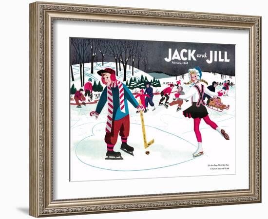 Skating Fun - Jack and Jill, February 1945-Beth Henninger-Framed Giclee Print