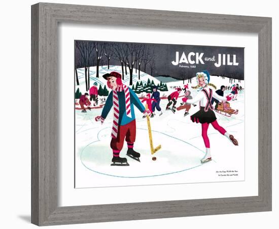 Skating Fun - Jack and Jill, February 1945-Beth Henninger-Framed Giclee Print