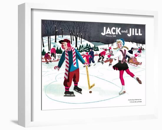 Skating Fun - Jack and Jill, February 1945-Beth Henninger-Framed Giclee Print